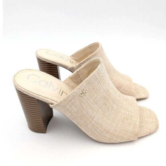 Calvin Klein Jotie Women's Heeled Sandal Square Toe Light Natural Size US8M EU39 - Picture 3 of 12
